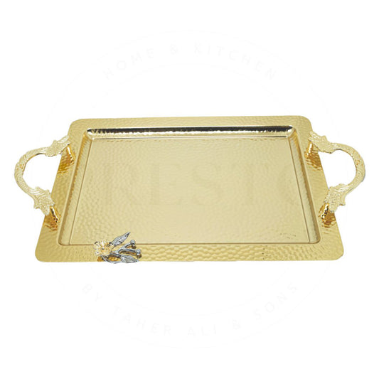 Turkey Heavy Golden Flower Motif Tray Set Rectangle