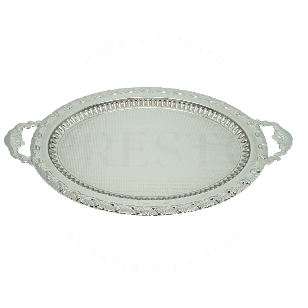 Textured oval tray for presentation golden and silver