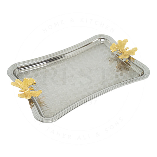 Serving presentation tray butterfly handly golden and silver for guest