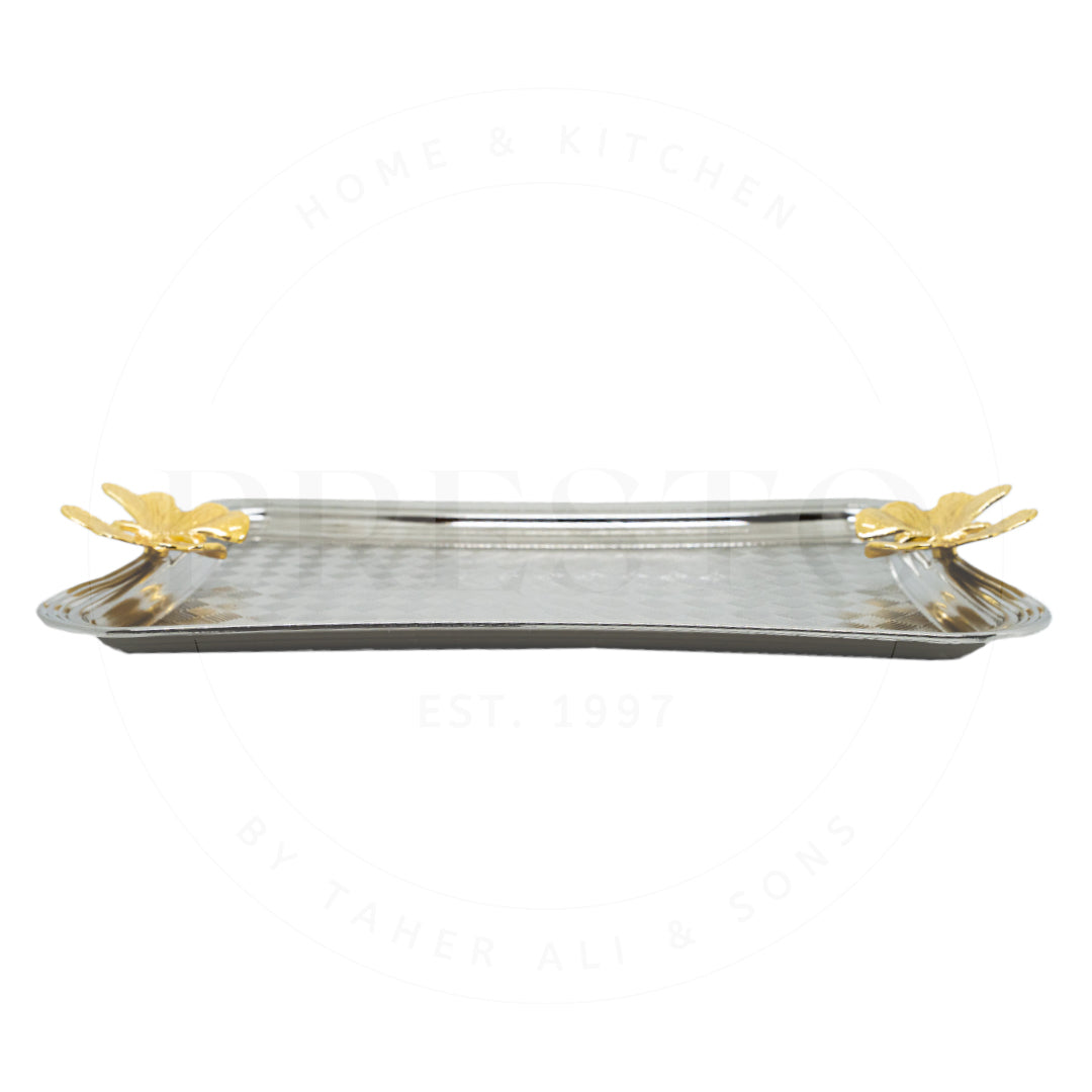 Serving presentation tray butterfly handly golden and silver for guest
