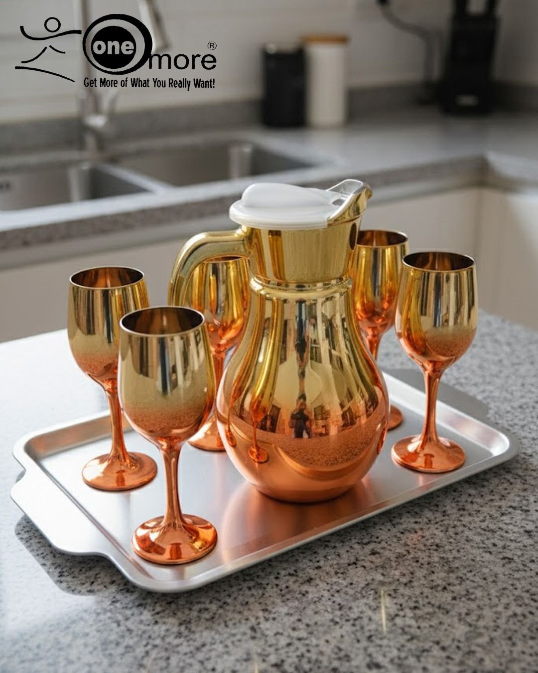 7 PIECE LUXURY ROYAL GOLD GLASS WATER SET