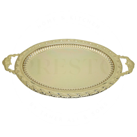 Textured oval tray for presentation golden and silver