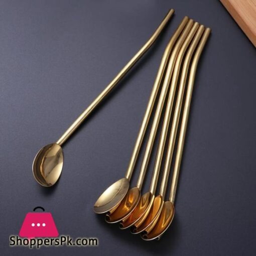 6 pcs Stainless steel golden straw & spoon 2 in 1