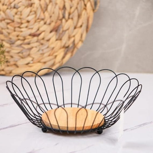 Metal Fruit Plate Wooden Base