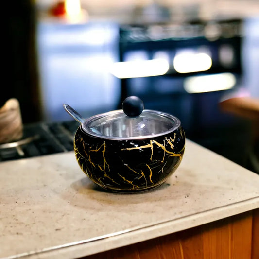 50ml baby sugar pot Stainless steel with glass lid and spoon