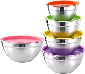 5Pcs Stainless Steel Airtight Bowl Set with multicolor lids