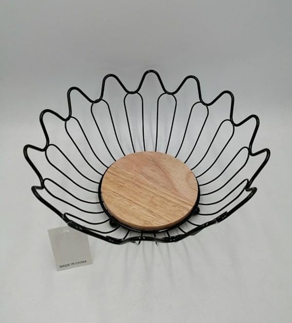 Metal Fruit Plate Wooden Base