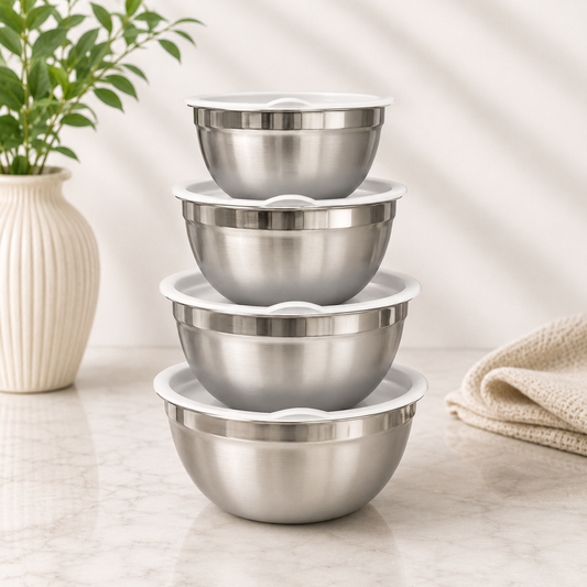 5 Pcs Stainless Steel Mixing Bowls Set with Airtight Lids – Nesting Kitchen Storage Bowls