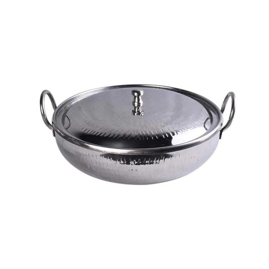 Serving Karahi Hammered Stainless Steel with Steel lid 6 Sizes