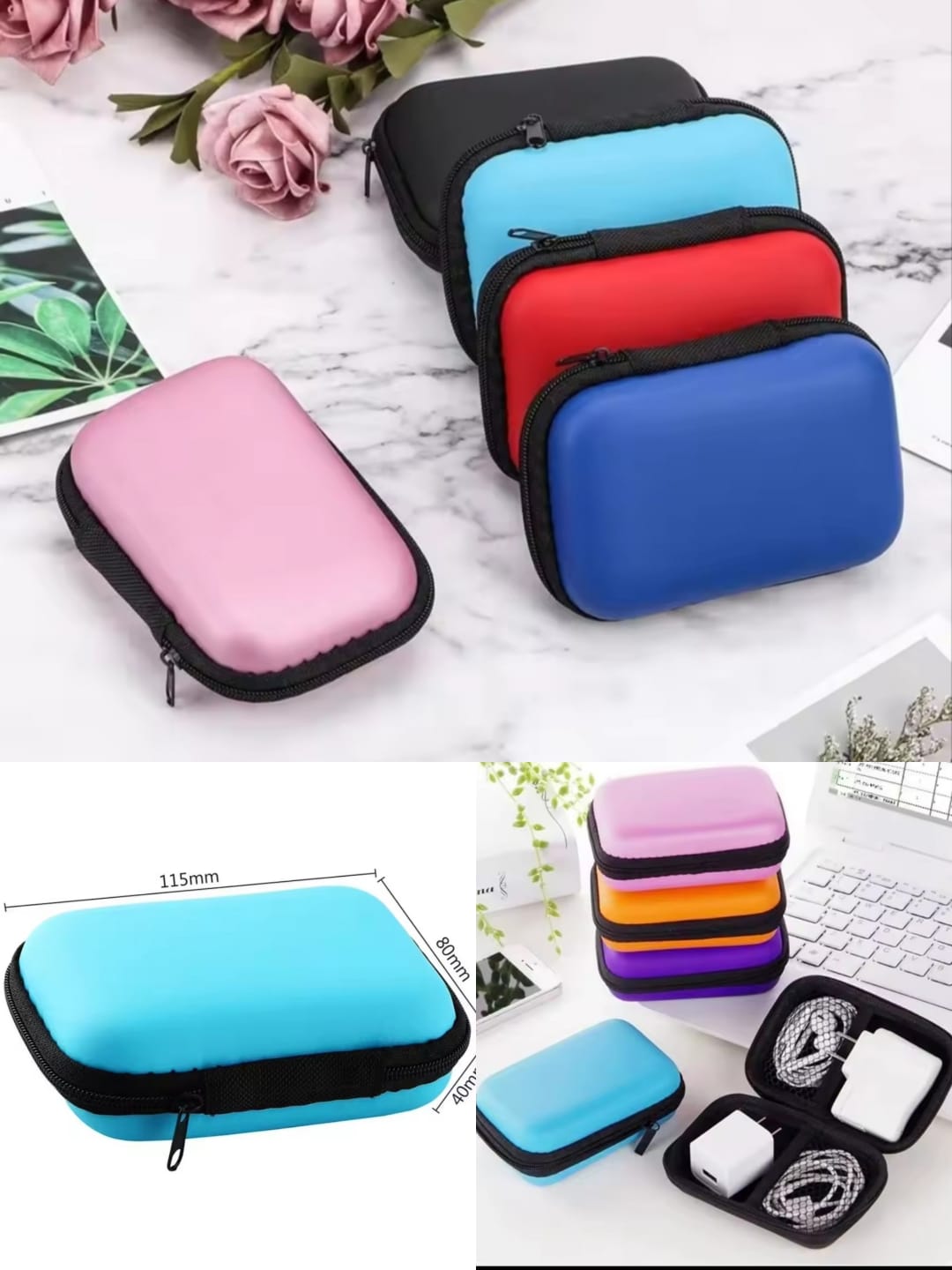 Stylish Eva Headphone Data Cable Storage Hard Drive Bag Simple Portable Charger Headphone Zipper