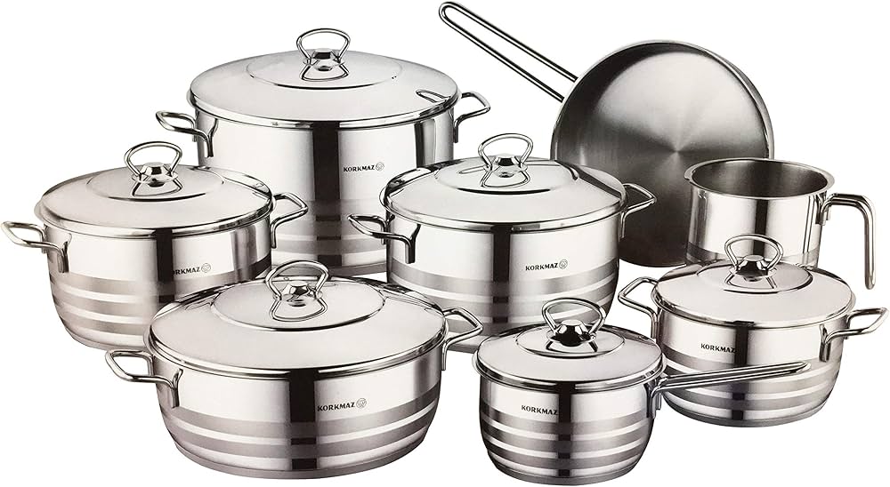 Korkmaz turkey stainless steel tripple layer cookware made with high quality stainless steel food grade quality