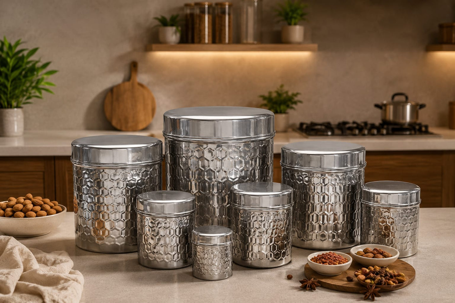 stainless steel kitchen storage canister (dabba) 7pcs set