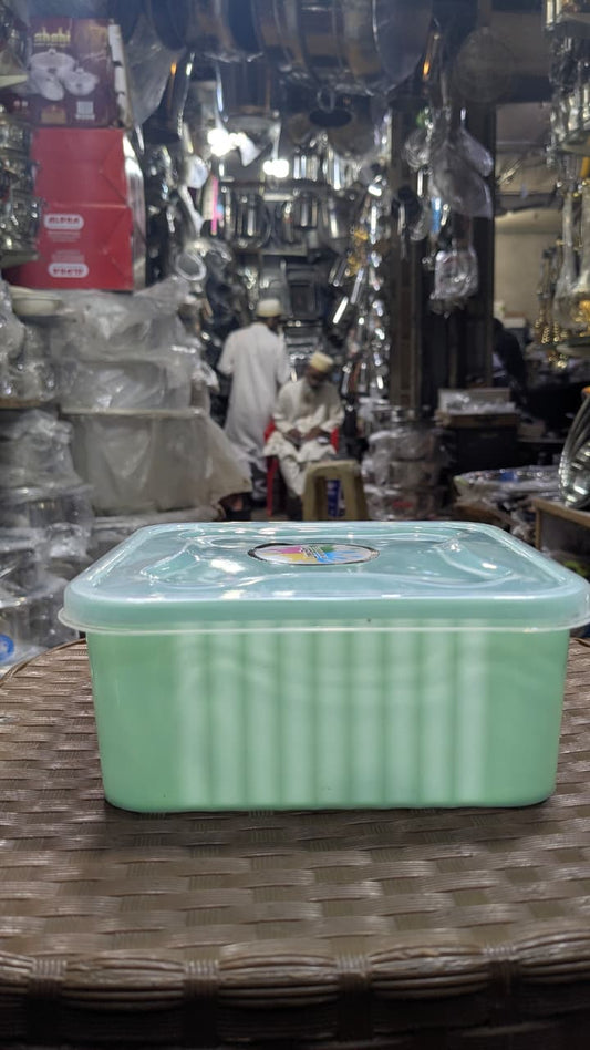This mint green, stackable plastic container 2 box set