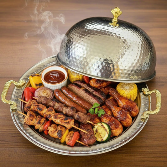 hshome.pk Bbq platter hammered stainless steel beautiful heavy - Hakimi Steel luxury serving dishes in pakistan karachi punjab serving platter tray plate mandi serving platter