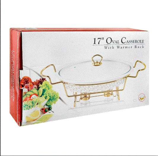 Brilliant 17" Oval Casserole Serving Dish With Candle Stand/Rack - Buffet Food Warmer,