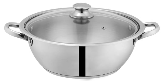 Sonex Food Grade Stainless Steel Karahi Mega Wok Set with Glass Lid – 6 Sizes | Best Price in Pakistan