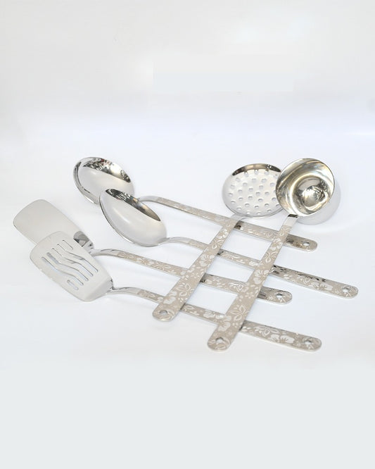 Stainless steel Laser Print kitchen spoon set with stand heavy material