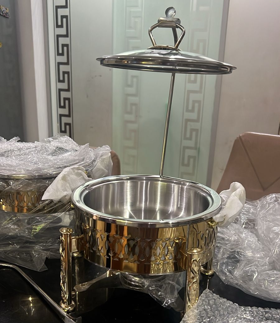 buffet dish Beautiful luxury golden heavy stainless steel with burner chefing dish