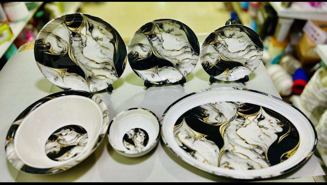 Melamine black marble design plates double glaced unbreakable