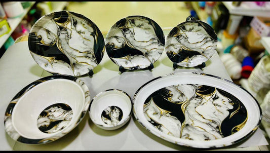 Melamine black marble design plates double glaced unbreakable