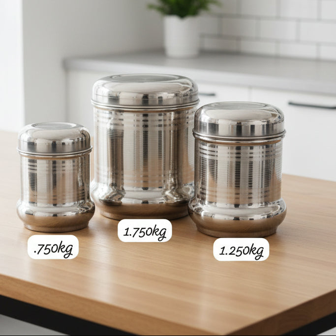 3pcs beautiful shape dabba storage set air tight pure steel Hakimi Steel