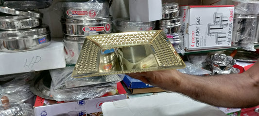 Square Shahi Golden hammered bbq serving platter heavy new