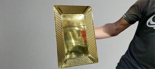 bbq plate tray platter stainless steel golden