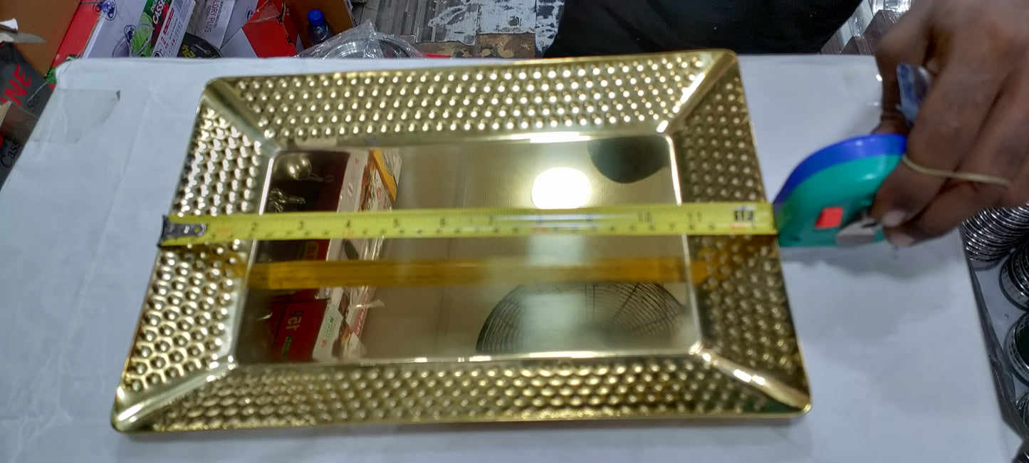 Rectangle Shahi Golden hammered bbq serving platter heavy new