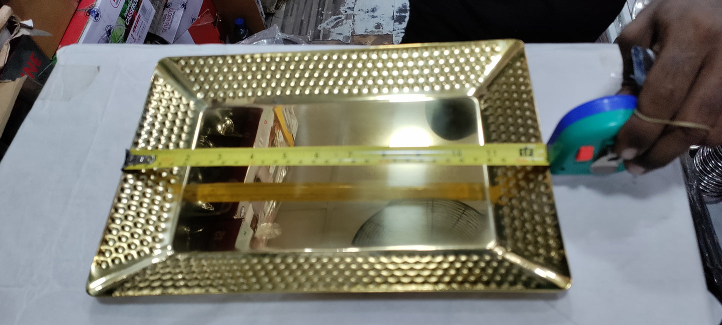 Rectangle Shahi Golden hammered bbq serving platter heavy new