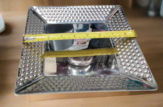 Square Stainless steel hammered bbq serving platter heavy new