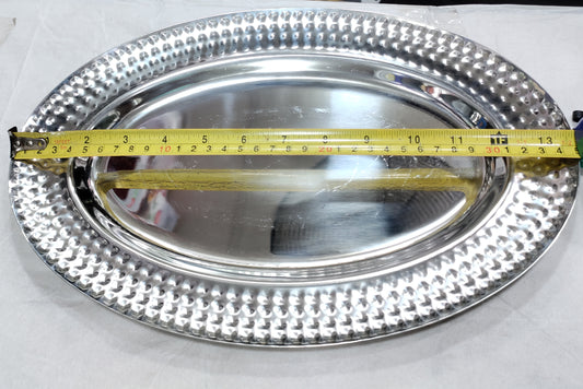 Stainless steel oval shape bbq serving platter tray heavy new