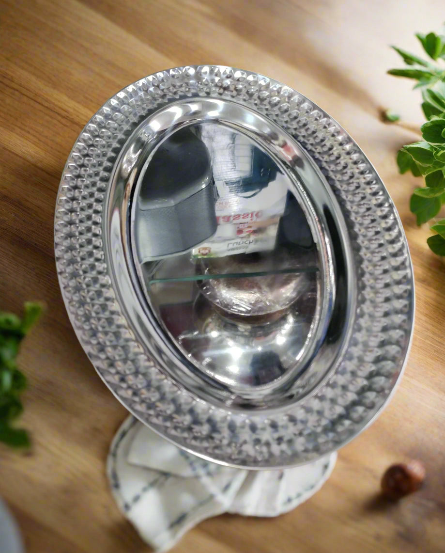 Stainless steel oval shape bbq serving platter tray heavy new