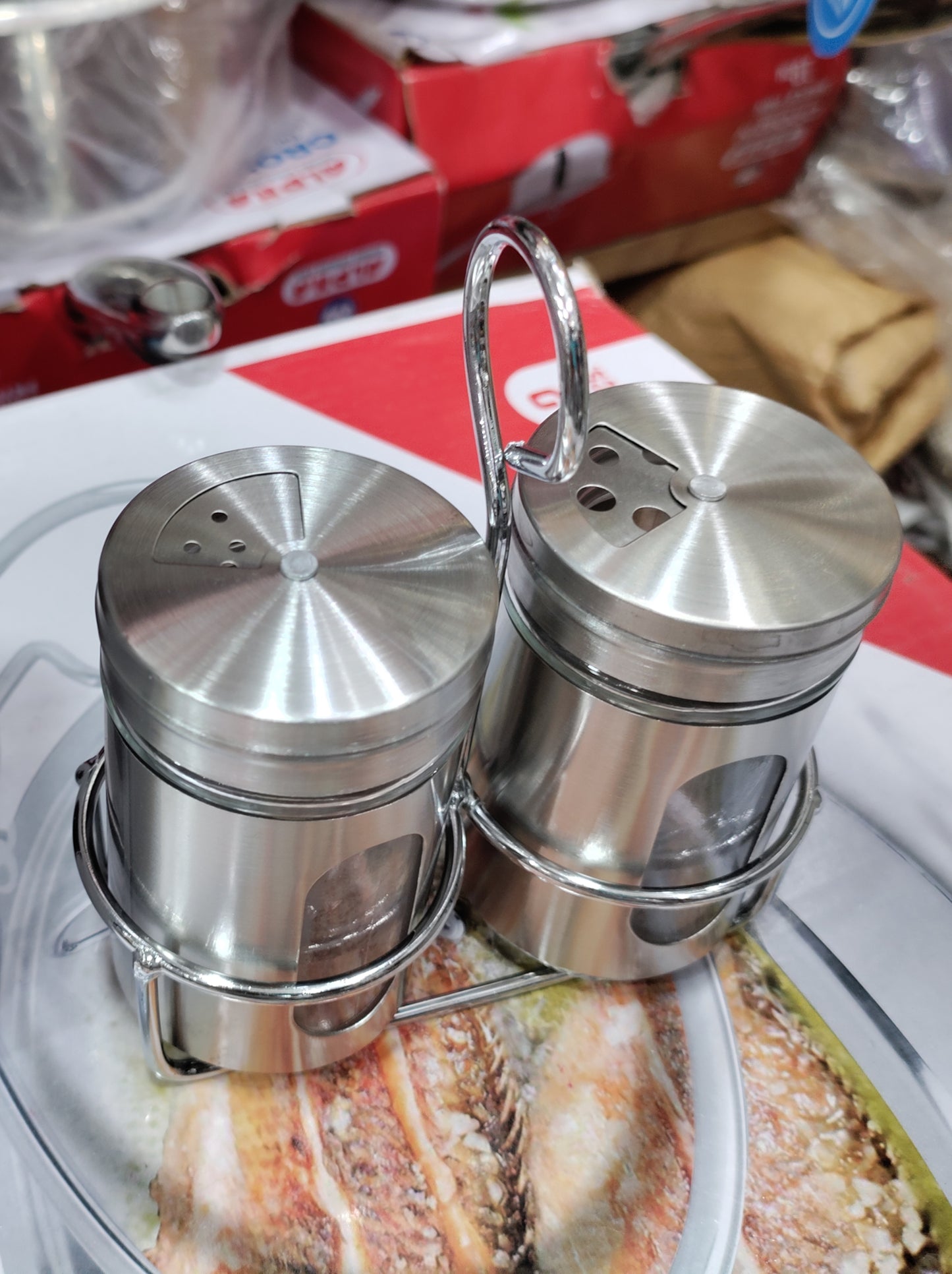 Stainless Steel Spice set see thru with stand box packing