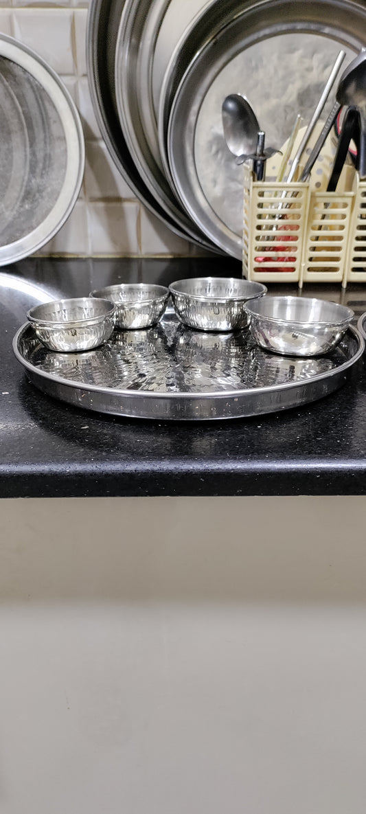 Thali set stainless steel Hanmered 3pcs 4pcs 5pcs set