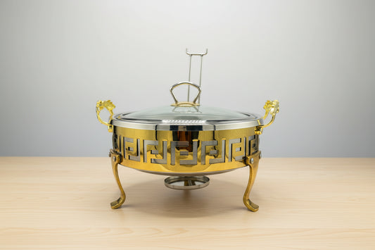 HSHOME.PK Beautiful luxury golden buffet dish chafing dish heavy stainless steel serving dishes for ramazan iftari pakistan wholesale luxury serving dishes