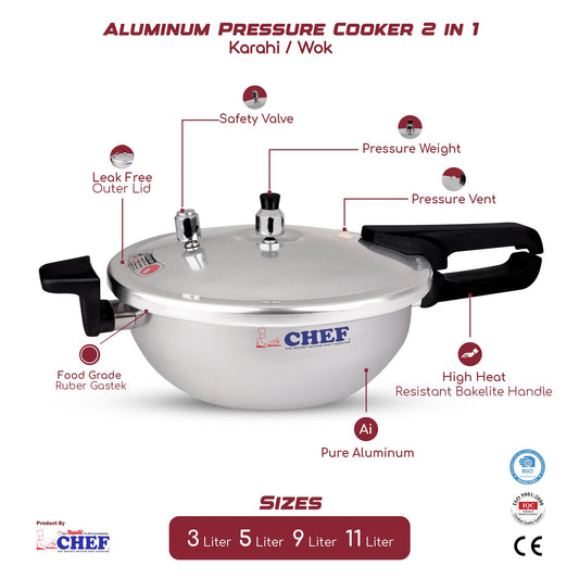 Chef aluminium Pressure Cooker 2 in 1 karahi