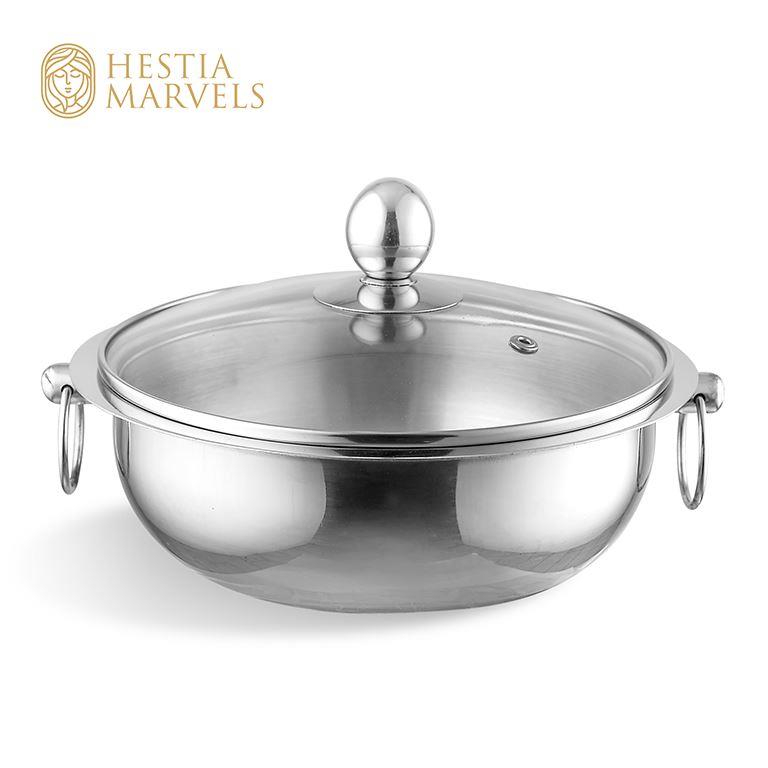 Stainless steel serving dish with burner