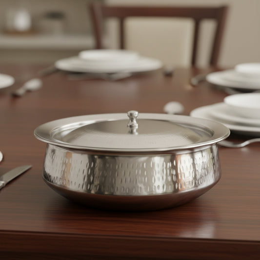 Stainless Steel Hammered Mathar Handi dish for serving Hakimi Steel