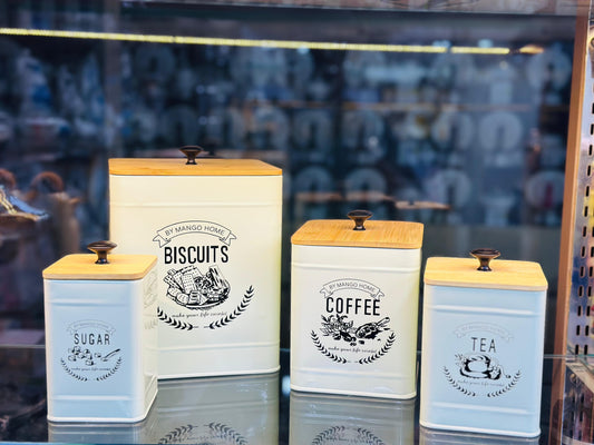 4pcs Biscuits coffee tea and sugar airtight metal storage boxes set