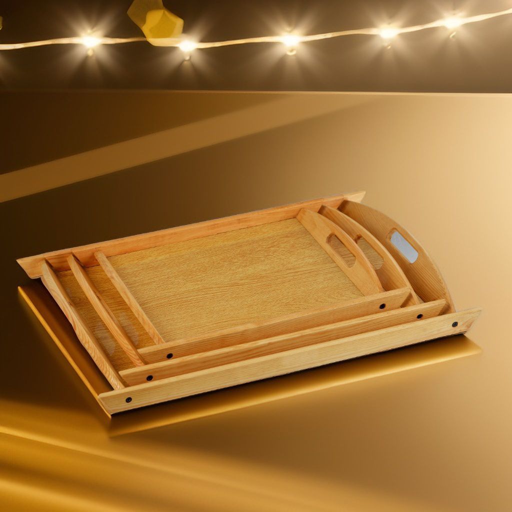 3 pcs Bamboo Wooden Tray Set