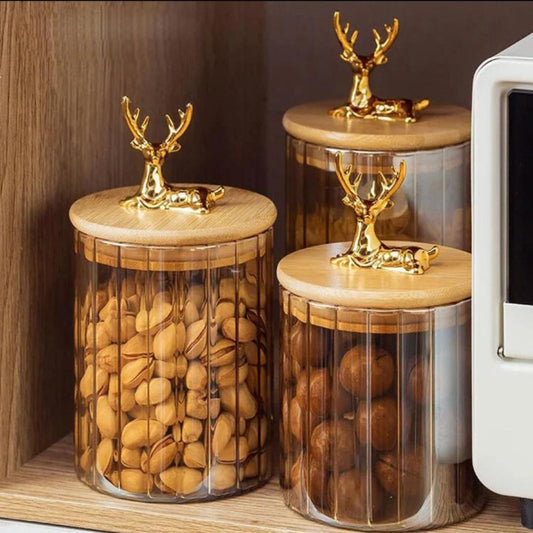 Golden Deer Jar With Wooden Lid