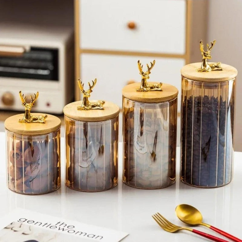 Golden Deer Jar With Wooden Lid