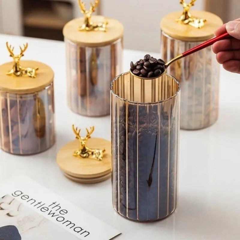 Golden Deer Jar With Wooden Lid