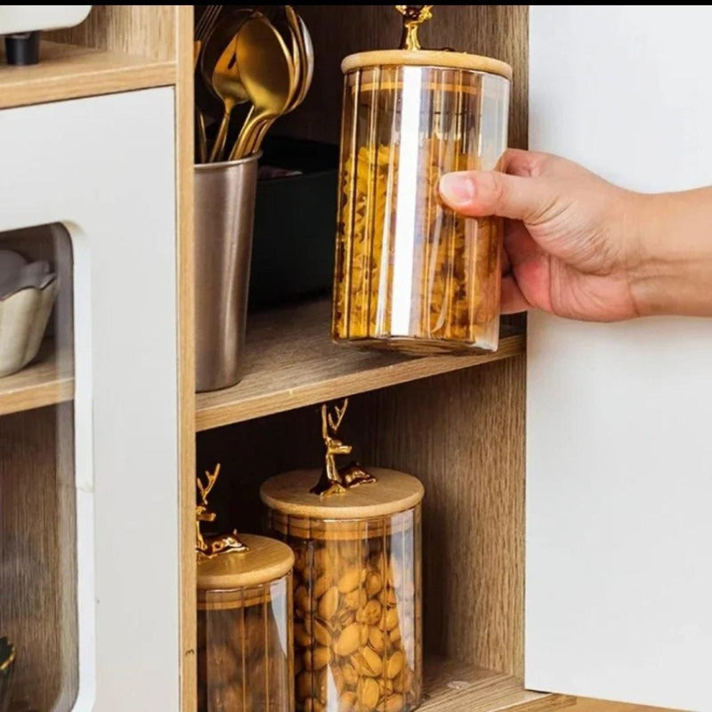 Golden Deer Jar With Wooden Lid