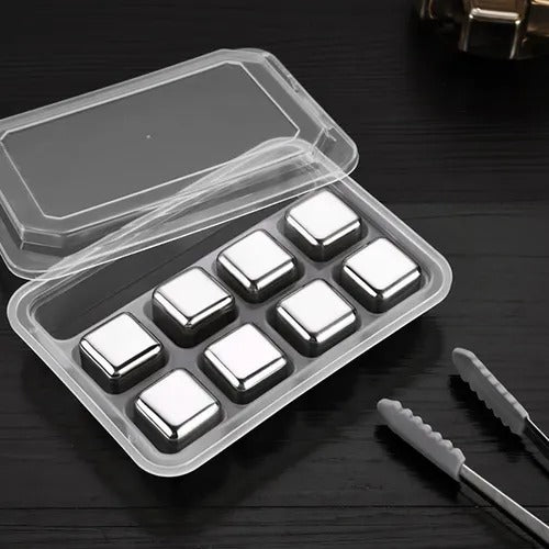 8 pcs Reusable Ice Cubes Stainless Steel With Tong