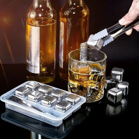 8 pcs Reusable Ice Cubes Stainless Steel With Tong