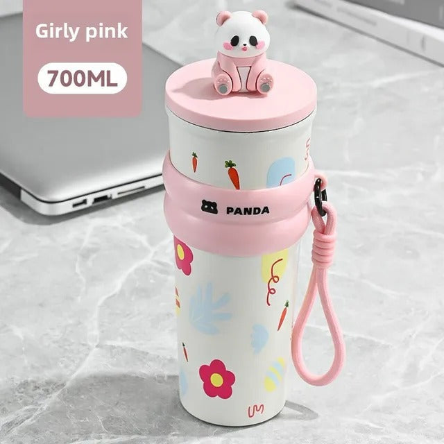 Stainless Steel Vacuum Cup with Good Looking Rope Handle with Straw