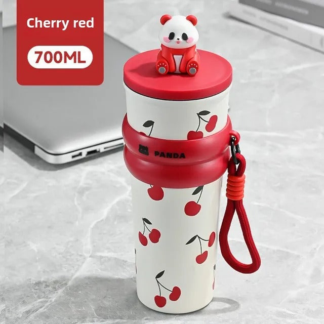 Stainless Steel Vacuum Cup with Good Looking Rope Handle with Straw
