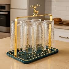 Metal Golden Glass Stand Rack