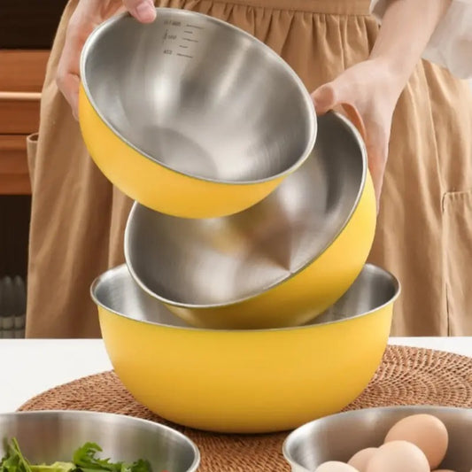 3pc set Stainless Steel yellow measuring Mixing Bowls